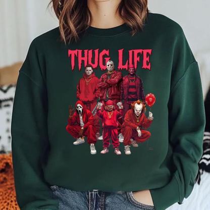 Thug Life Horror Characters Streetwear - Crewneck & Hoodie with Hip-Hop Inspired Graphic