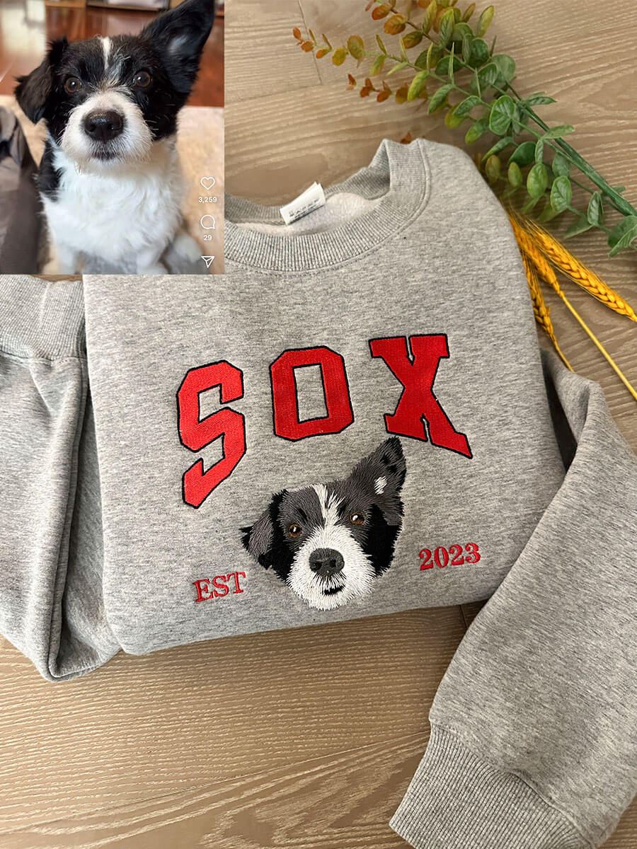 Custom Embroidered Sweatshirt With Pet Portrait