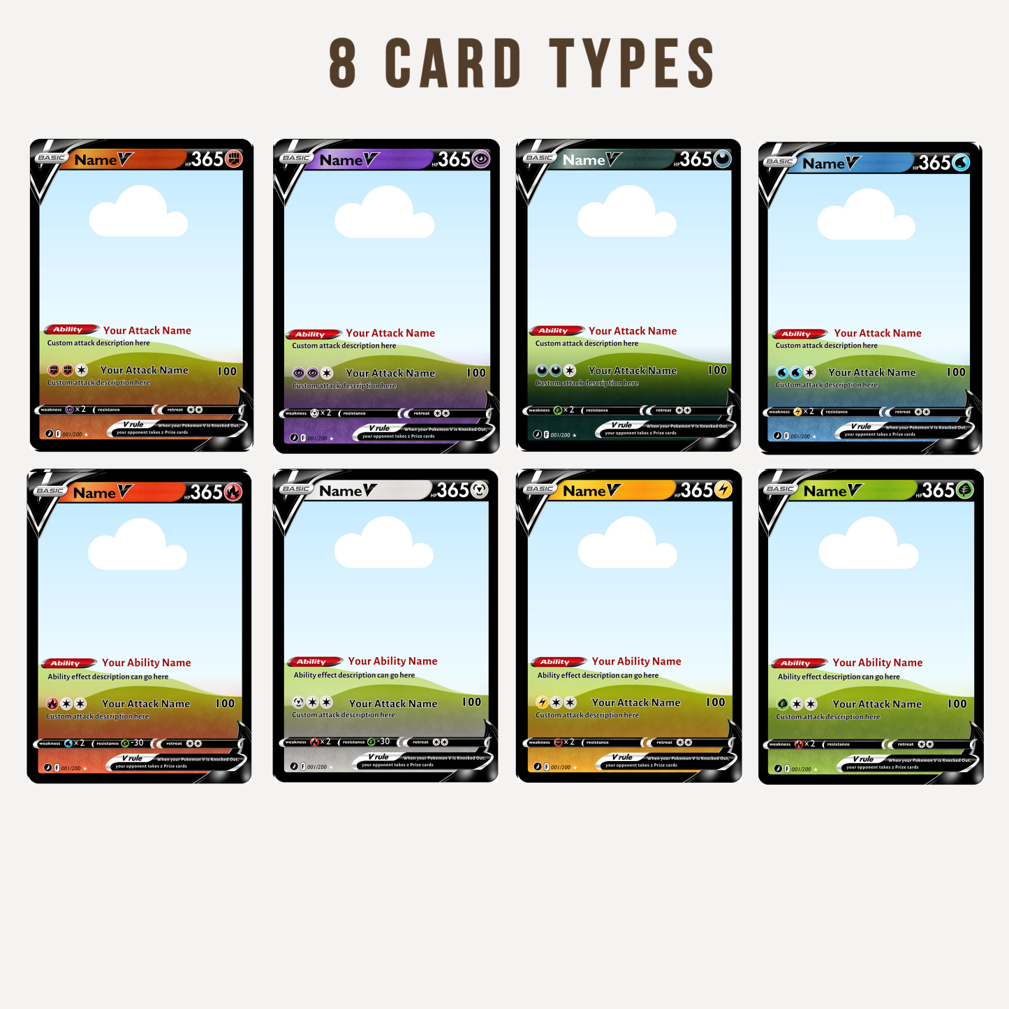 Custom Anime PokeLove 8 Types V Card For Couples