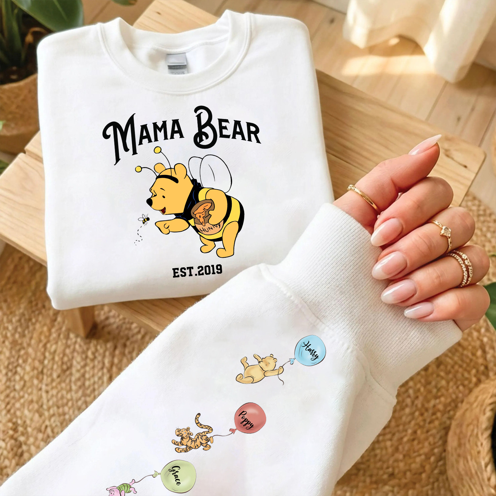 Custom Mama Bear Honey Bee Sweatshirt With Kid Names