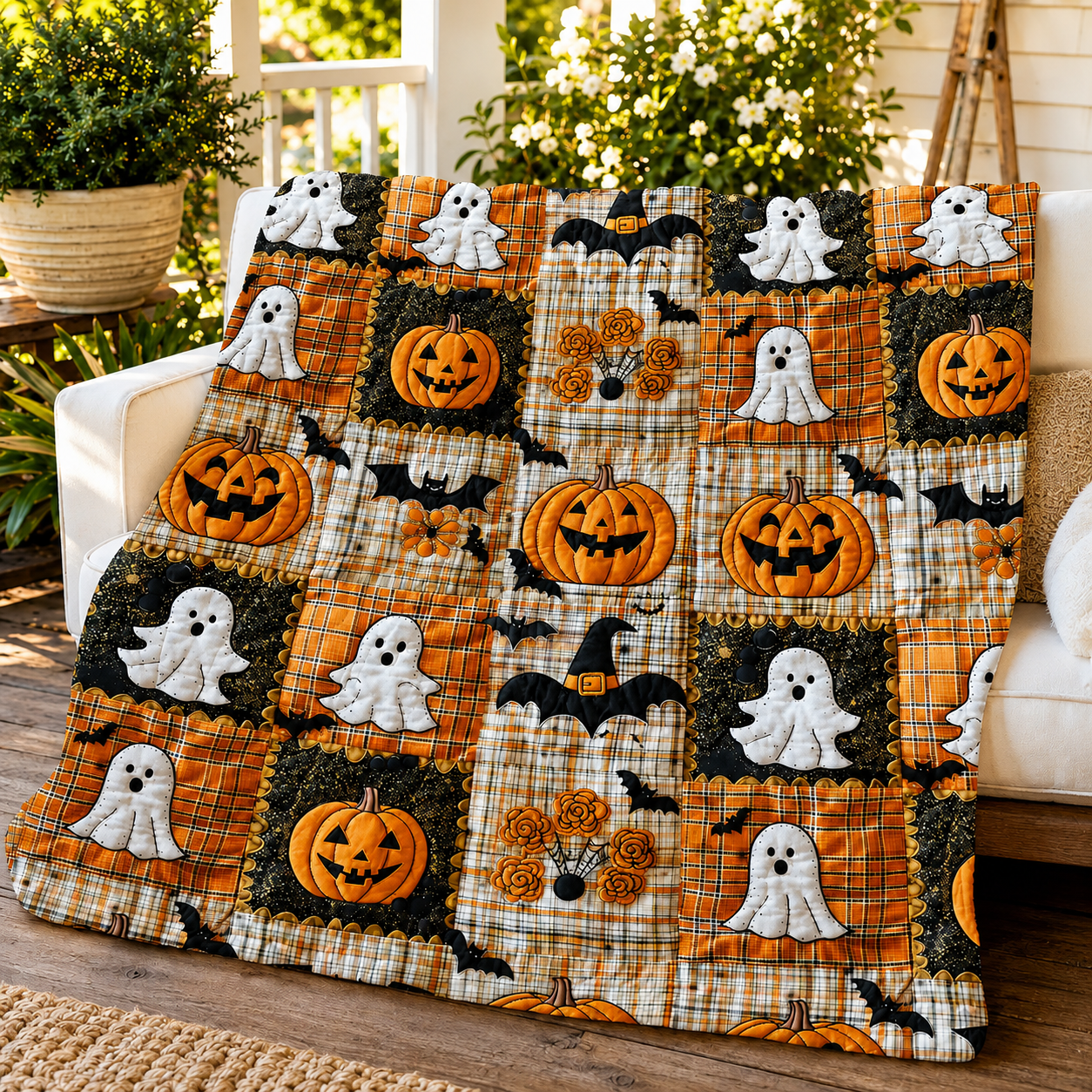 Halloween Pumpkin & Ghost Fleece Throw Blanket