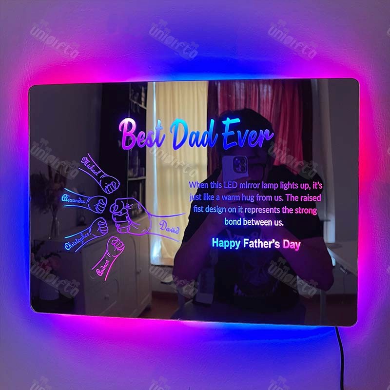 HeroFis Engraved Father's Day Light Mirror
