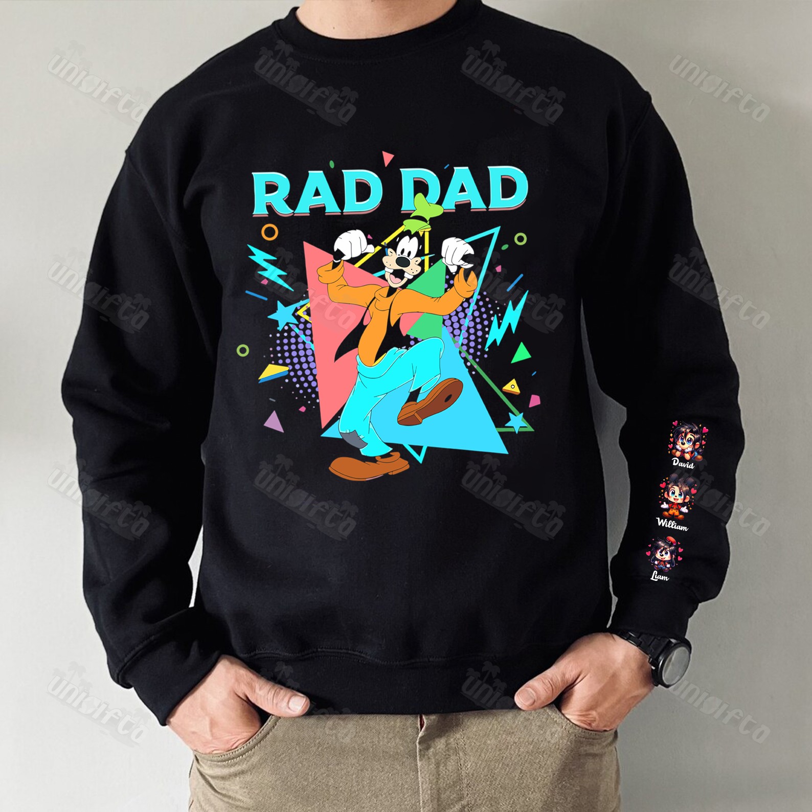 Father's Day Shirt Custom Rad Dad Cute Sweatshirt with Kid's Name on Sleeve