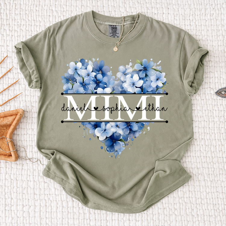 Personalized Floral Heart Mimi Shirt – Custom Grandma Gift with Grandkids’ Names