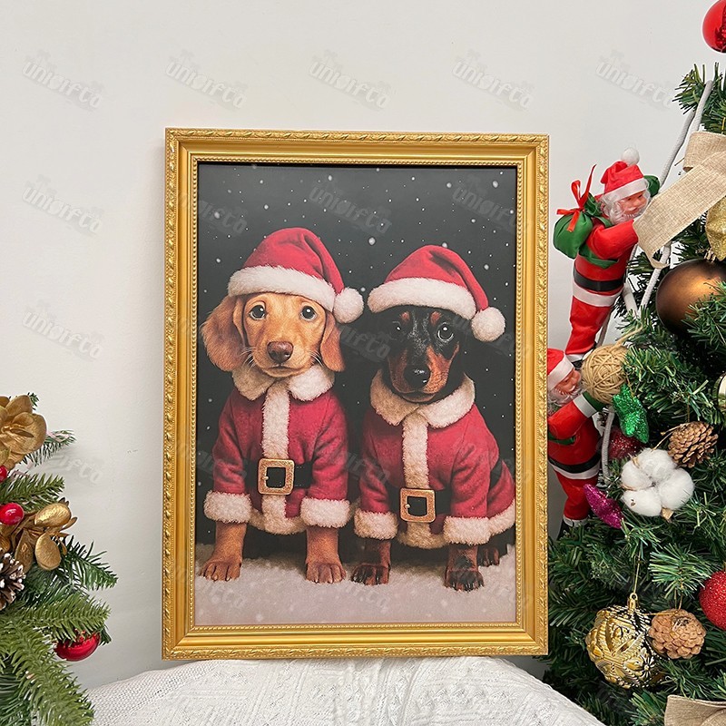 Custom Christmas Pet Art Canvas Frame Portrait