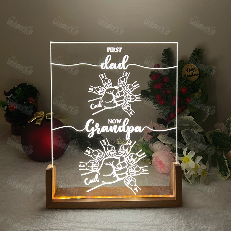 First Dad Now Grandpa Custom Kids' Names U LED Frame