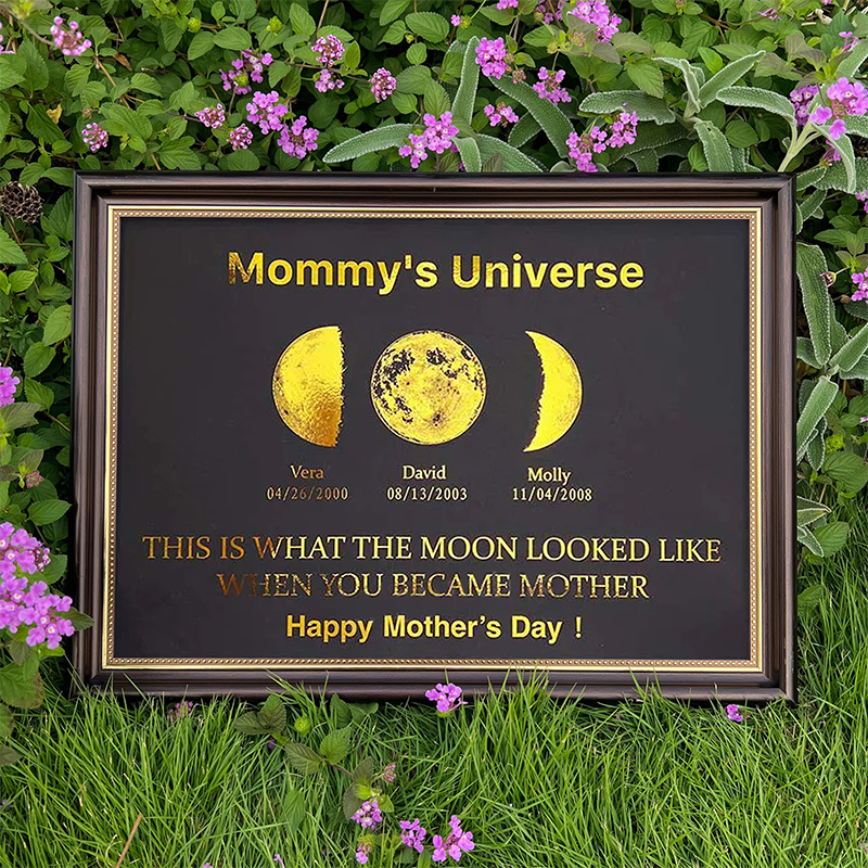 Custom Moon Phase Frame With Text & Date- Custom Art Frame for Mom - Mommy's Universe