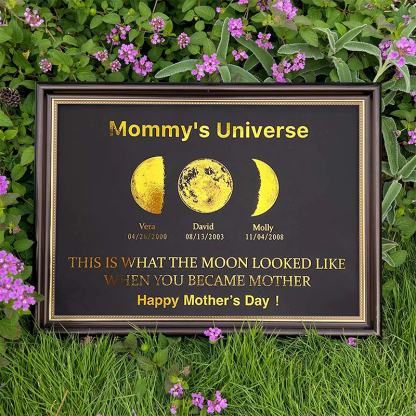 Custom Moon Phase Frame With Text & Date- Custom Art Frame for Mom - Mommy's Universe