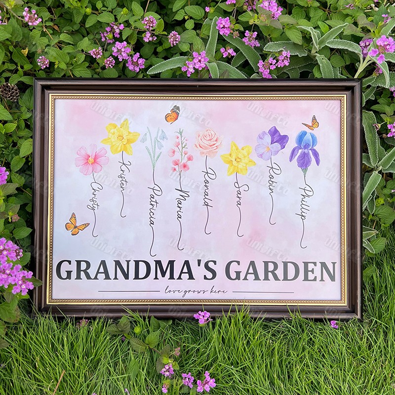 Personalized Birth Month Flower Gift for Grandma or Mom Poster or Canvas
