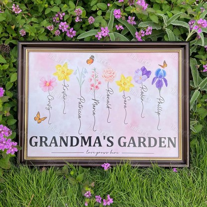 Personalized Birth Month Flower Gift for Grandma or Mom Poster or Canvas