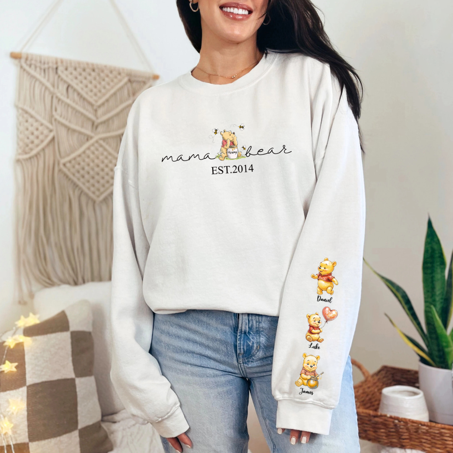 Mama Bear Sweatshirt with Kids Names on Sleeve - Custom Mama Sweatshirt