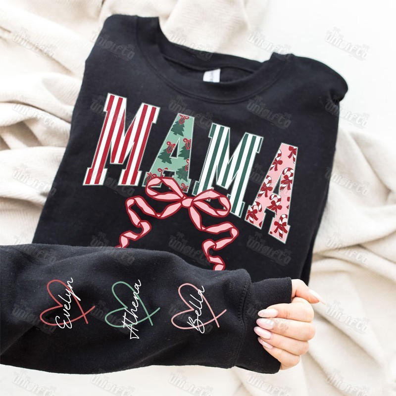 Christmas “MAMA” Personalized Sweatshirt - Festive Maternal Apparel with Custom Details