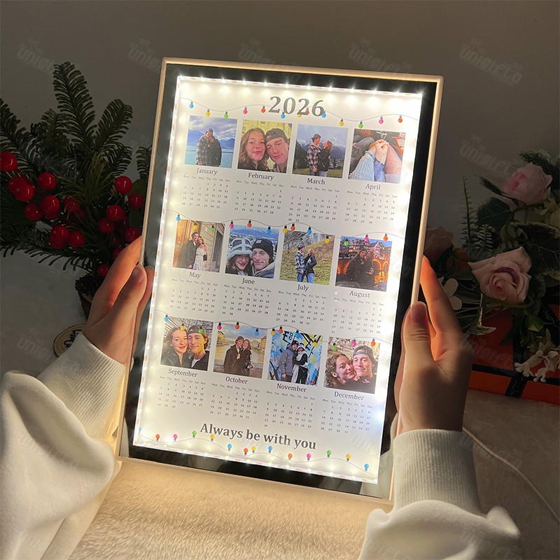 Personalized 2026 Calendar Mirror Light Box with Photo