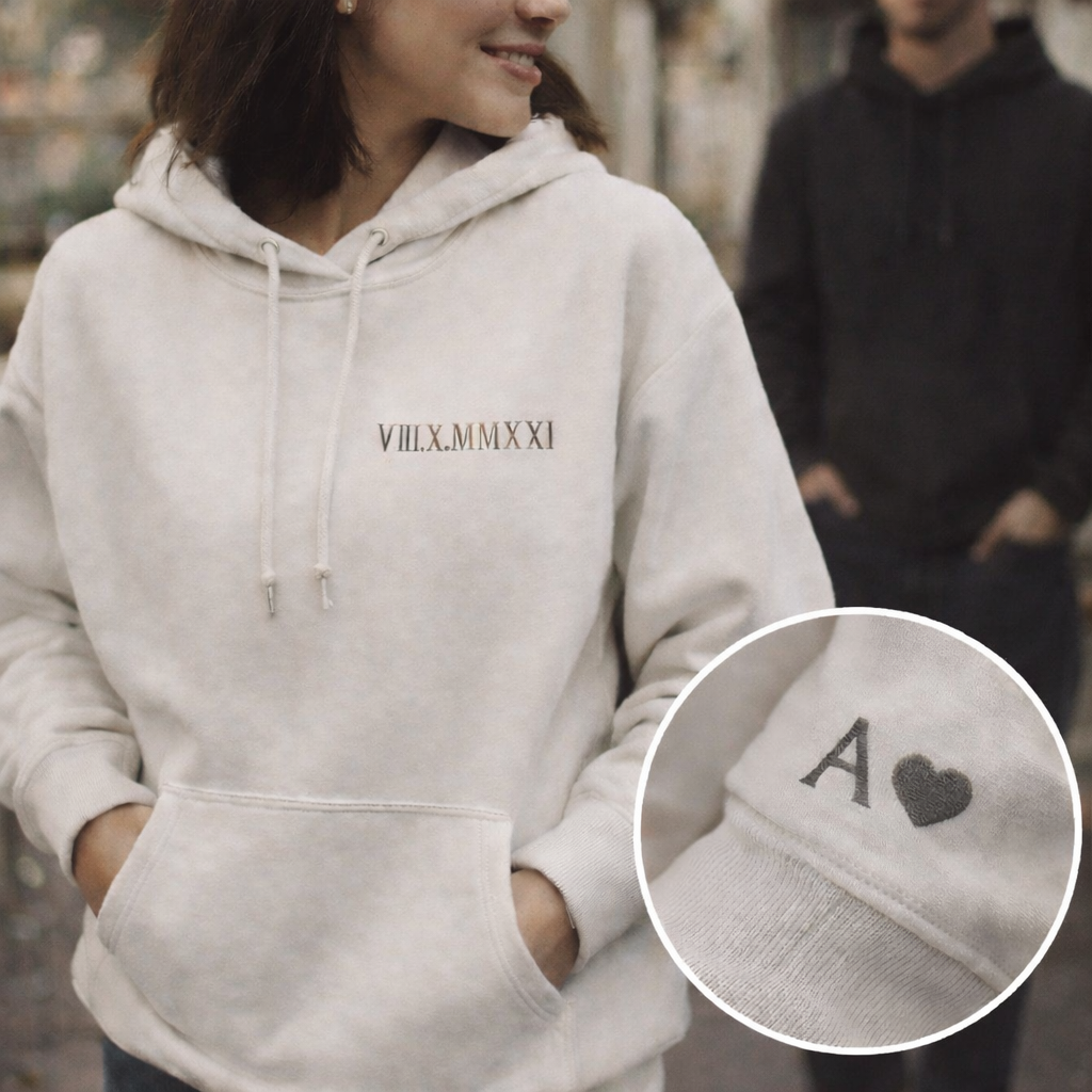 Custom Embroidered Couple Roman Numeral Sweatshirt/Hoodie