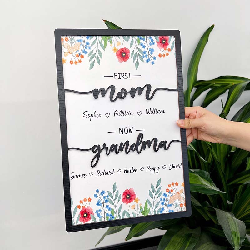 First Mom Now Grandma-Family Personalized Names Frame