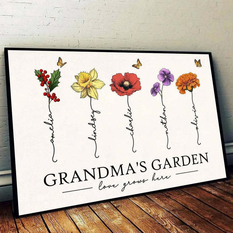 Personalized Birth Month Flower Gift for Grandma or Mom - Beautiful Poster or Canvas