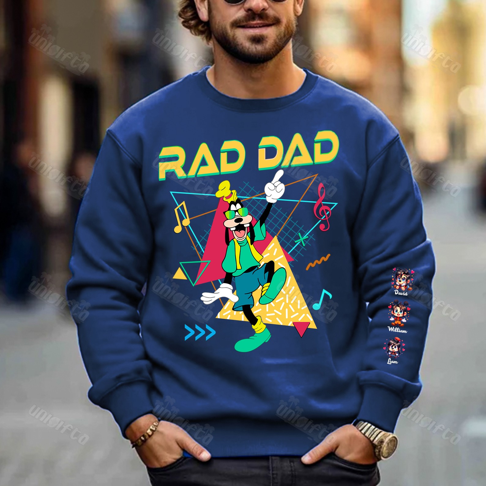 Custom Rad Dad Cute Sweatshirt with Kid's Name on Sleeve-Dad Gift