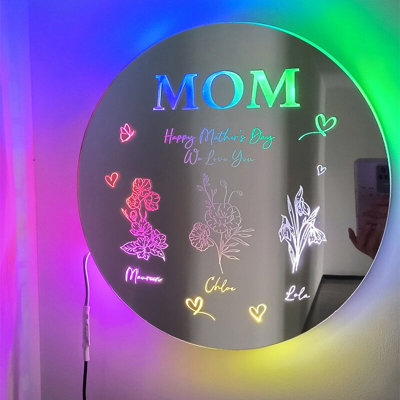 Personalized Round Mirror Lamp Exquisite Christmas Gift For Mom