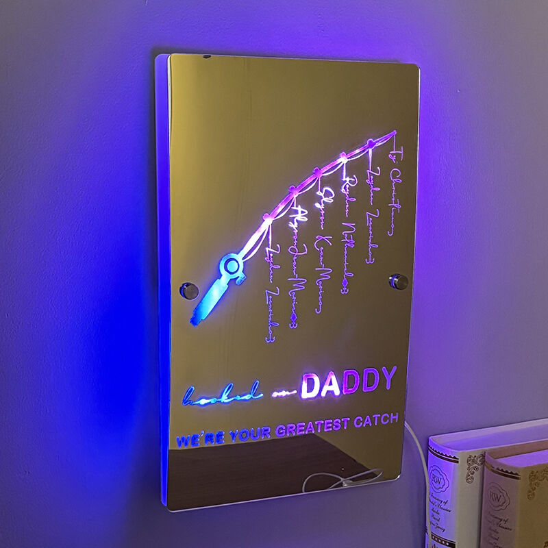 Personalized Mirror Lamp With Fish Hook Customized Child's Name Christmas Gift