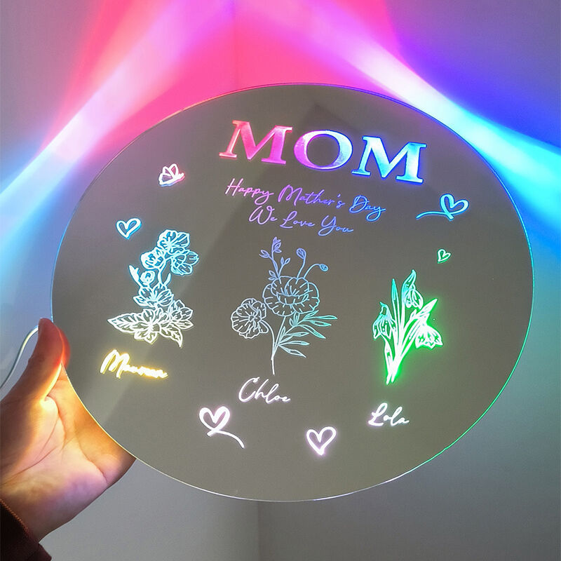 Personalized Round Mirror Lamp Exquisite Christmas Gift For Mom