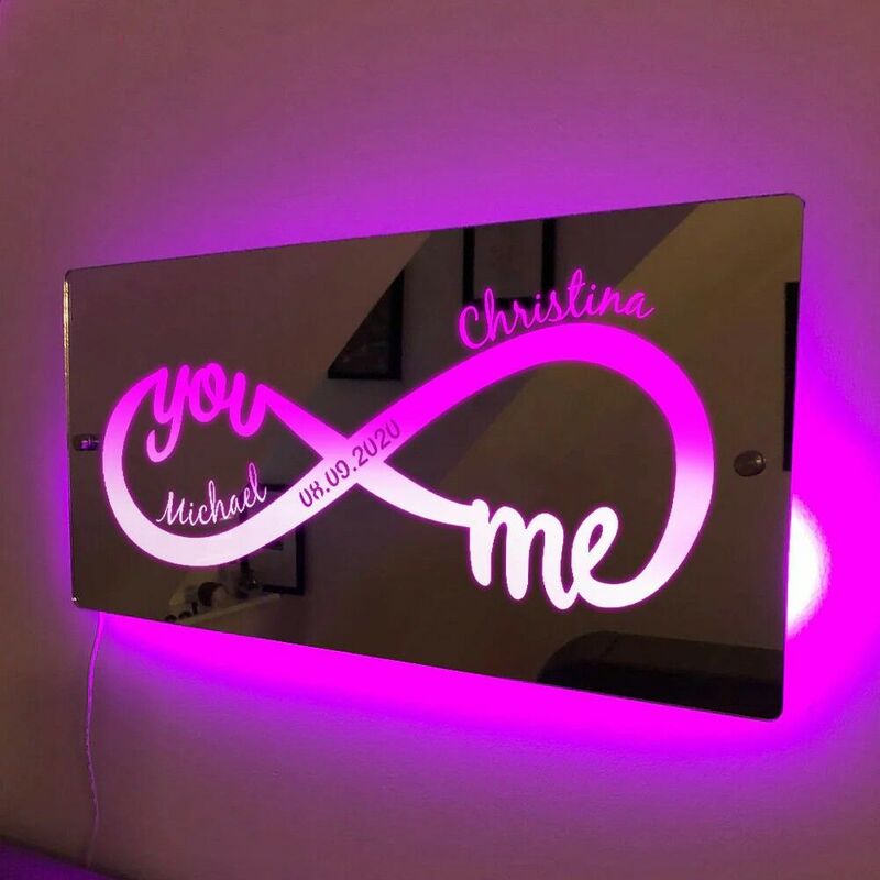 Personalized Led Mirror Light Customized With Couple’s Name Cool Gift For Valentine’s Day