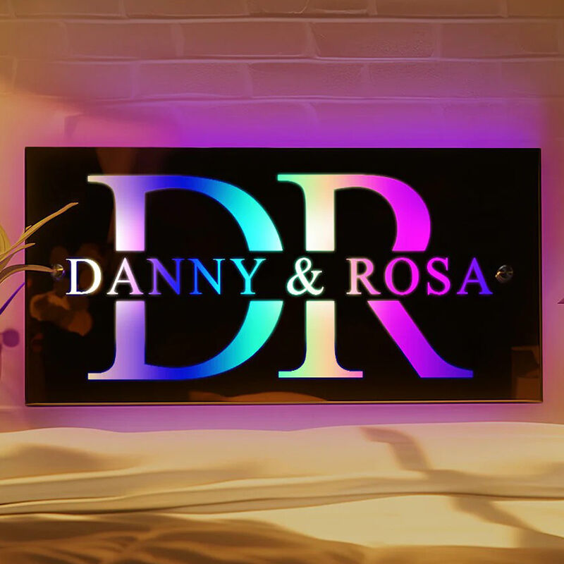 Personalized Led Mirror Light Customized Name Warm Gift For Couple