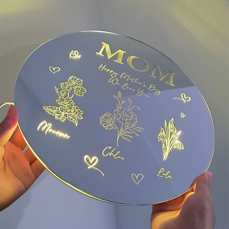 Personalized Round Mirror Lamp Exquisite Christmas Gift For Mom