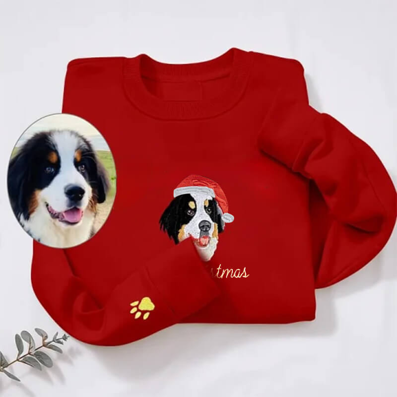 Christmas Custom Embroidered Sweatshirt With Pet Portrait