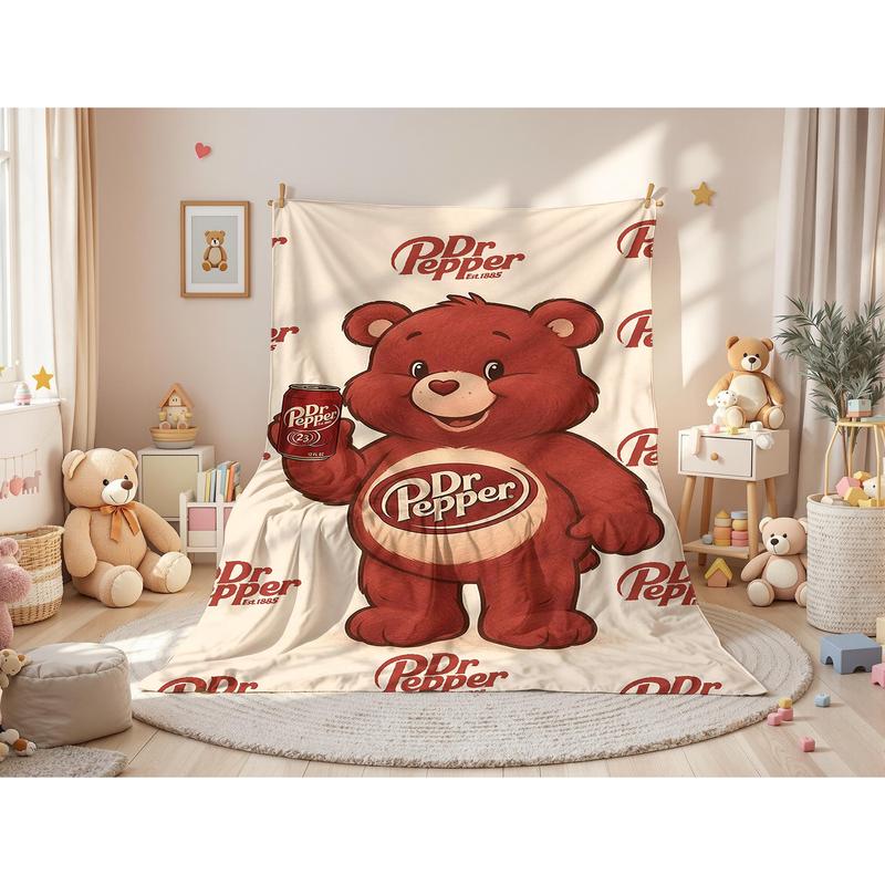 Dr Pepper "Cute Bear" Branded Home Blankets (Est.1885) – Knitted/Coral Fleece