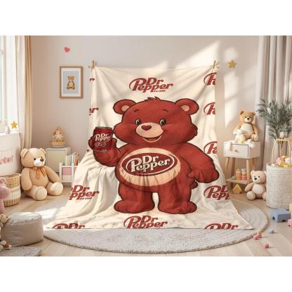 Dr Pepper "Cute Bear" Branded Home Blankets (Est.1885) – Knitted/Coral Fleece