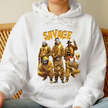 Savage Horror Characters Streetwear - Crewneck & Hoodie with Hip-Hop Inspired Golden Graphic