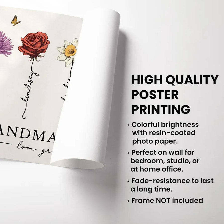 Personalized Birth Month Flower Gift for Grandma or Mom - Beautiful Poster or Canvas