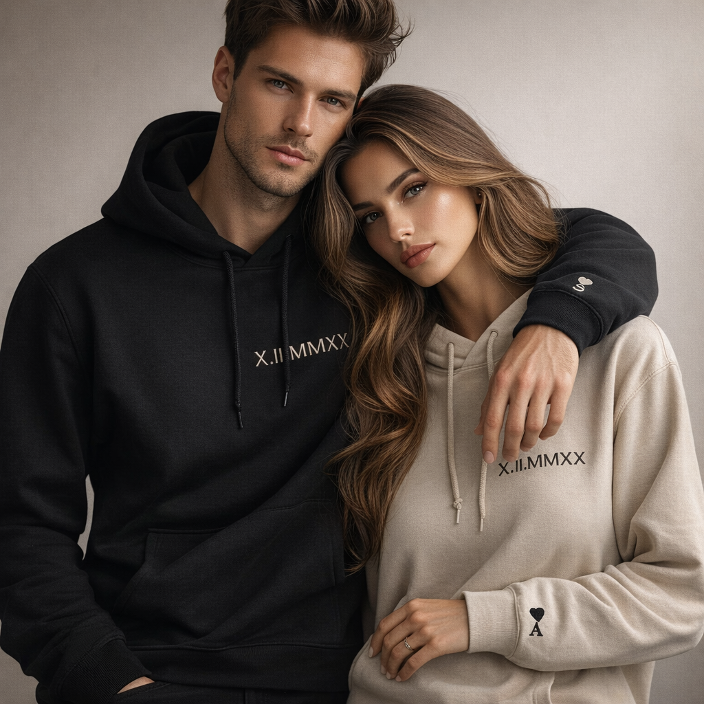 Custom Embroidered Couple Roman Numeral Sweatshirt/Hoodie