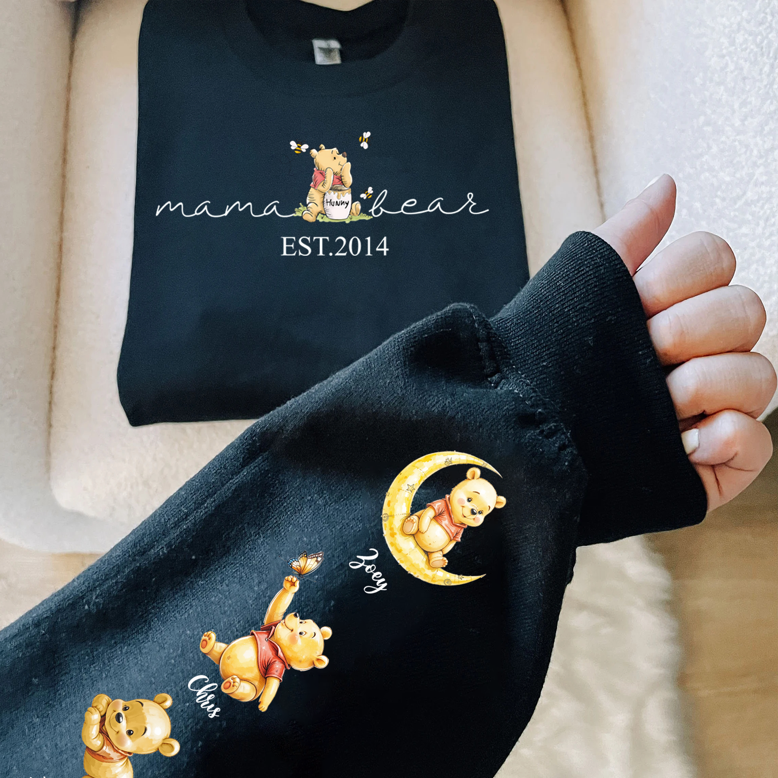 Mama Bear Sweatshirt with Kids Names on Sleeve - Custom Mama Sweatshirt