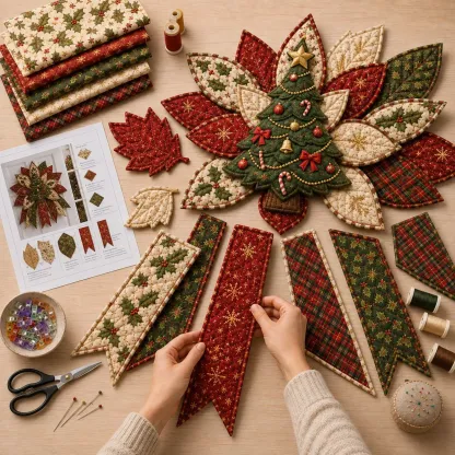 Quilted Christmas hanging displayed for the holidays