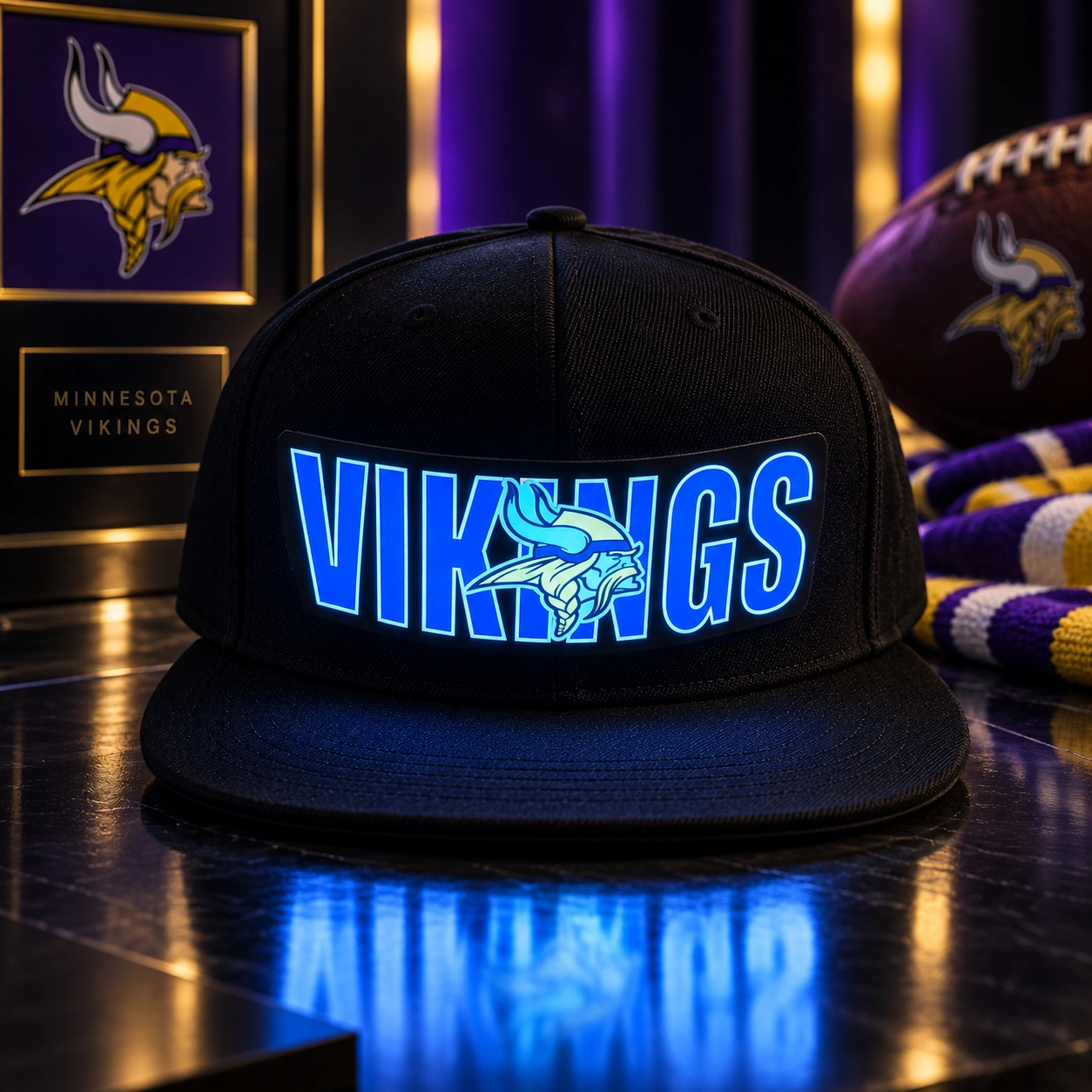 Minnesota Vikings LED Light-Up Football Fan Snapback Cap