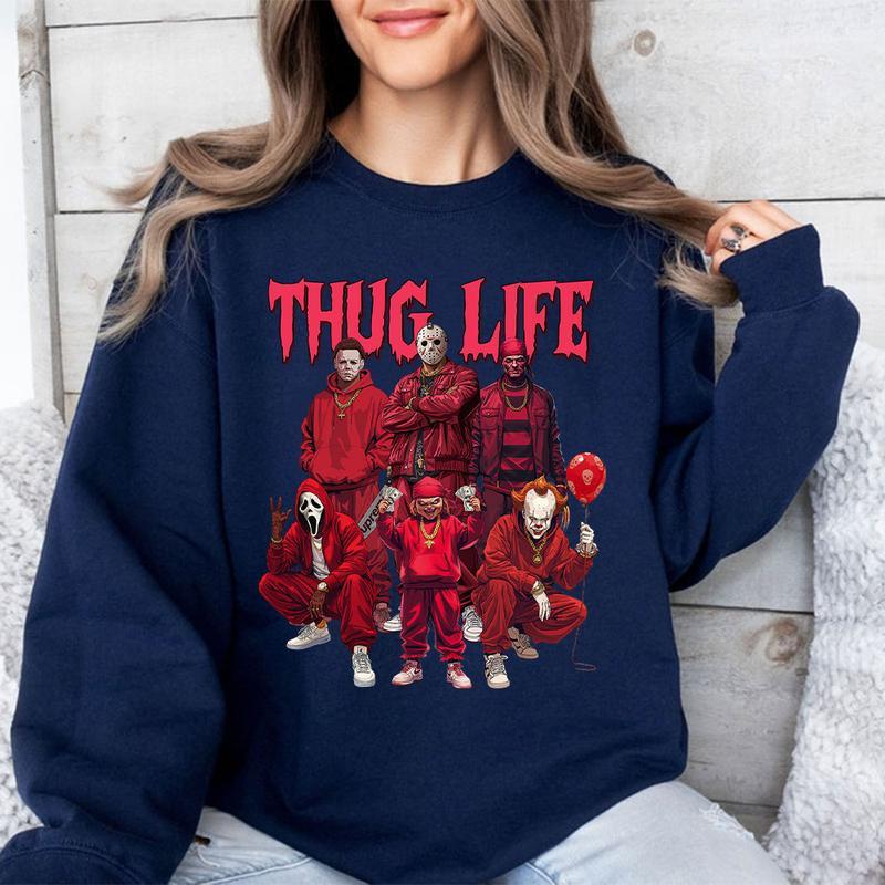 Thug Life Horror Characters Streetwear - Crewneck & Hoodie with Hip-Hop Inspired Graphic