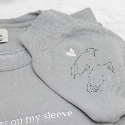 Custom Pet Embroidery Sweatshirt - Personalized Pet Portrait Sleeve Sweatshirt with “I Wear My Heart on My Sleeve”
