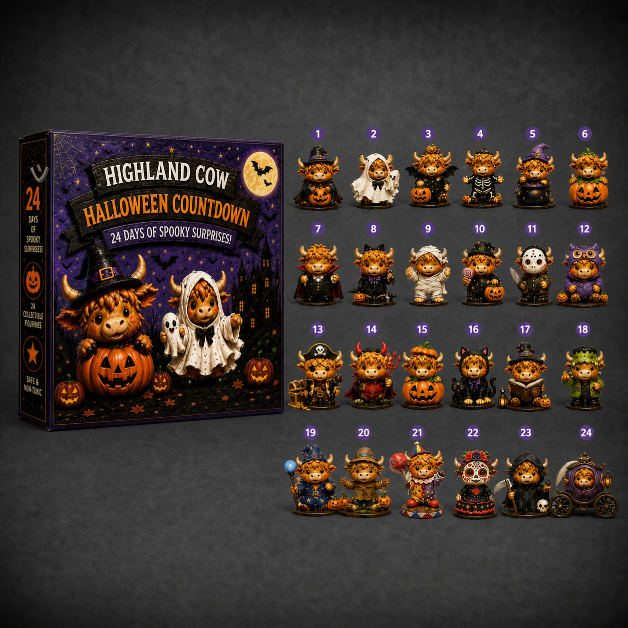 2026 Highland Cow Halloween Advent Calendar - Style 2