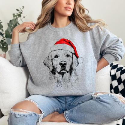 Custom Pet Christmas Sweatshirt - Personalized Dog/Cat Santa Hat Graphic Crewneck