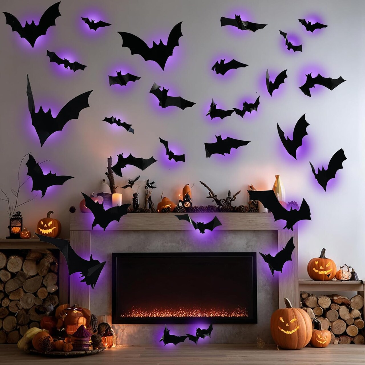 Lighted 3D Bat Wall Decor Set – LED Halloween Decor