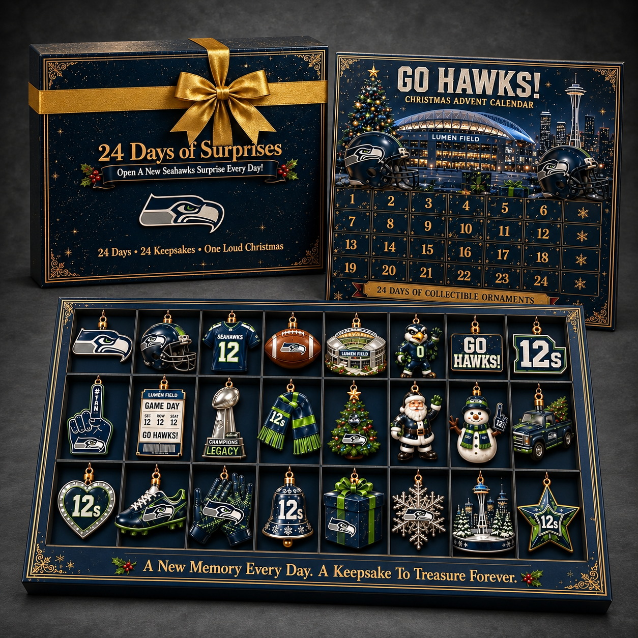 Seattle Seahawks 24-Day Advent Calendar dark gray studio background
