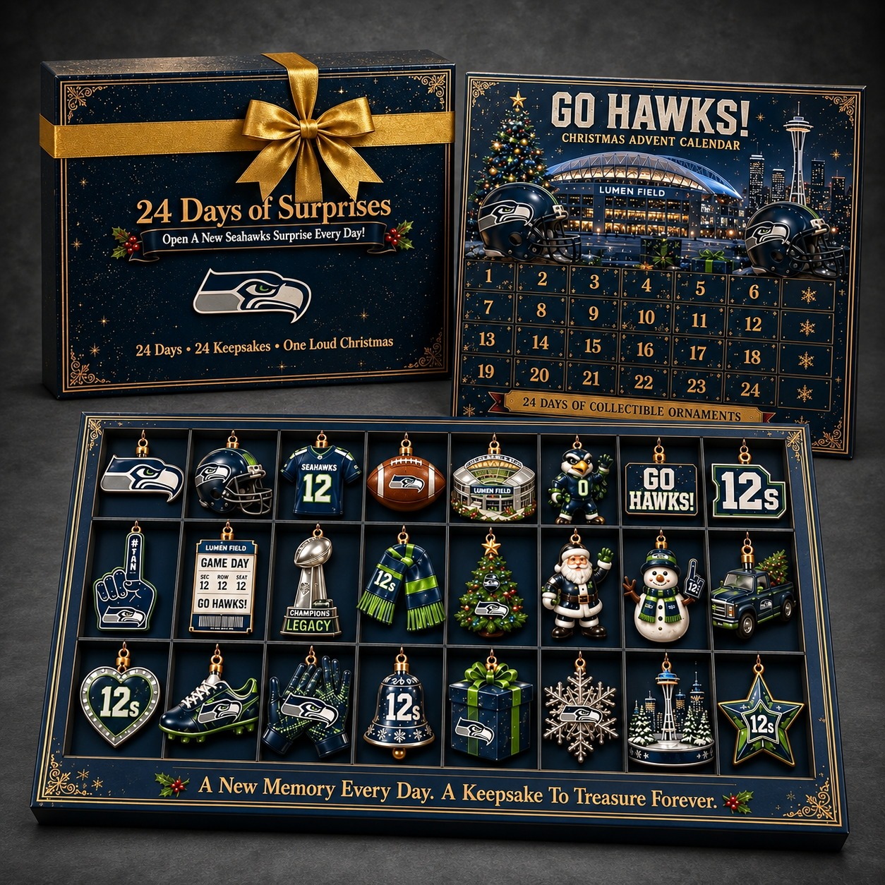 Seattle Seahawks 24-Day Advent Calendar dark gray studio background