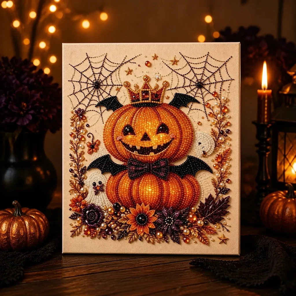 Crowned Jack-o'-Lantern Halloween Pearl Art DIY Kit