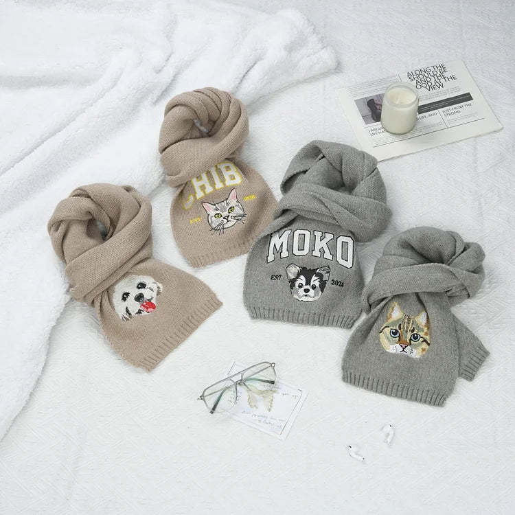 Custom Embroidered Any Pet Portrait EST Woven Scarf With Pet Face and Name Christmas Gift for Pet Lovers