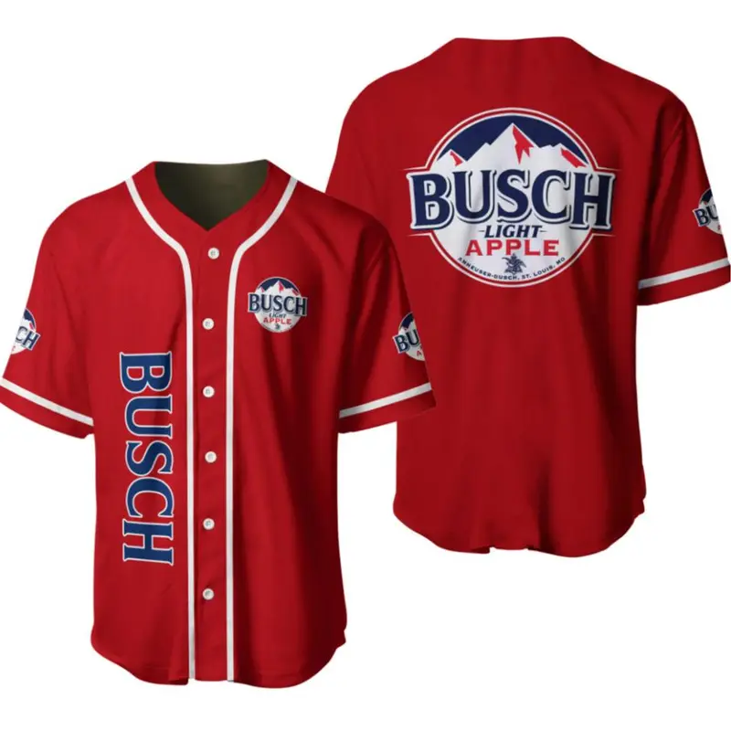 Busch Light Apple Baseball Jersey - Red Game Day Beer Shirt