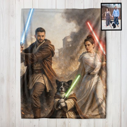 Custom Lightsaber Galactic Hero Couple Family Portrait Blanket Gift