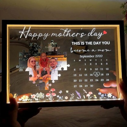 This is the day you become a mom Light Frame Personalized Gift