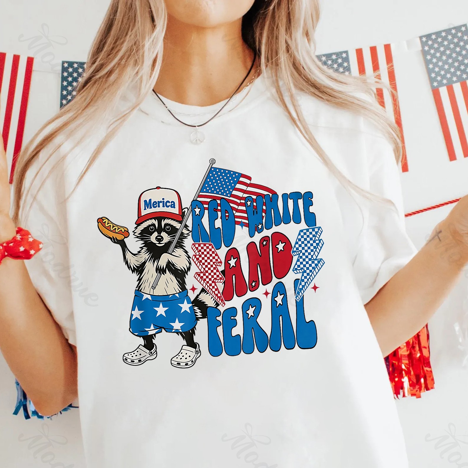 Red White And Feral, Funny Raccoon Shirt