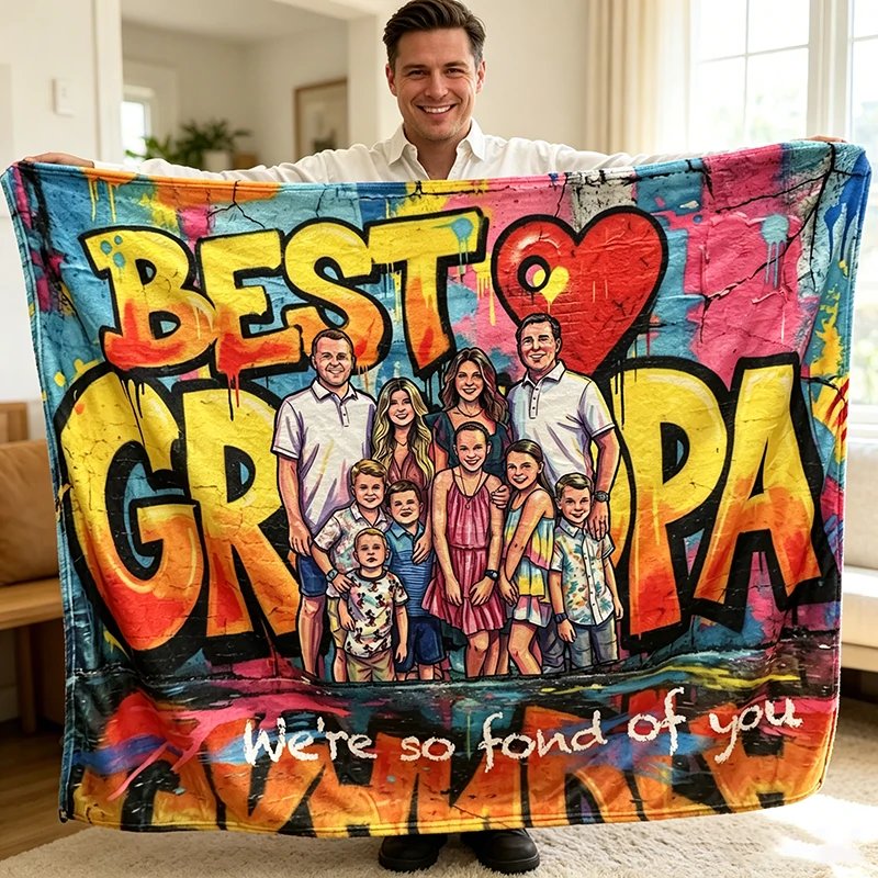 Custom Best Grandpa Graffiti Art Family Blanket